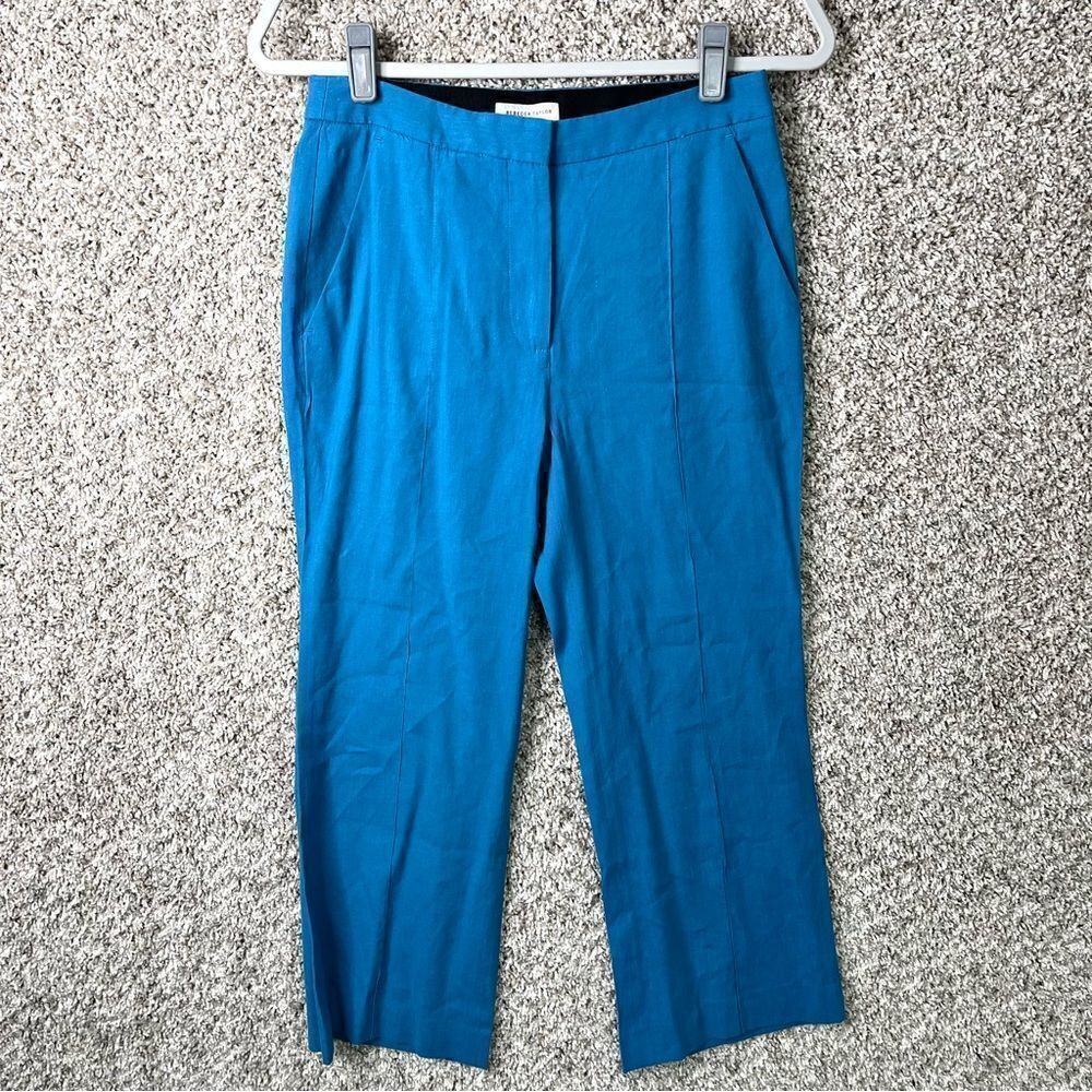 Rebecca Taylor Pants Women's 4 Blue Linen‎ Blend Crop